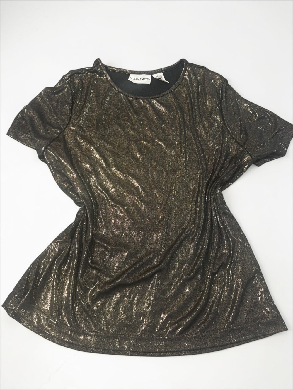 Y2K Jaclyn Smith Metallic Bronze Short Sleeve Top L